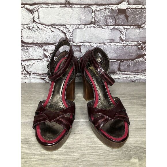 7 Seven For All Mankind Purple Patent Platform Sandals Heels Women Sz 37EU/6.5US - Picture 16 of 16